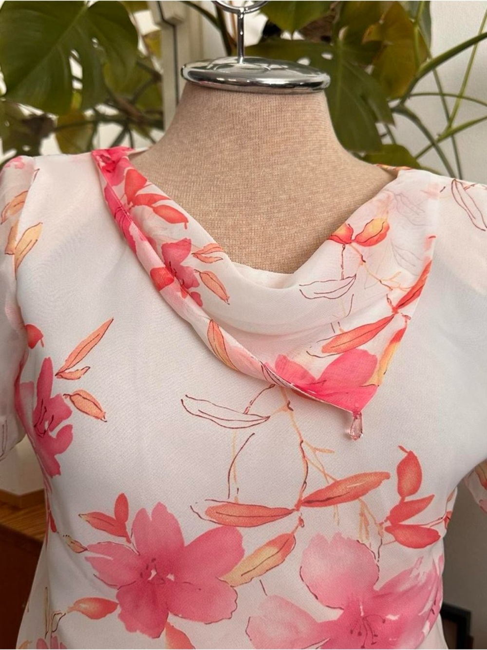Y2K Sheer White Blouse and skirt set with Pink Floral Print - Picture 2 of 6